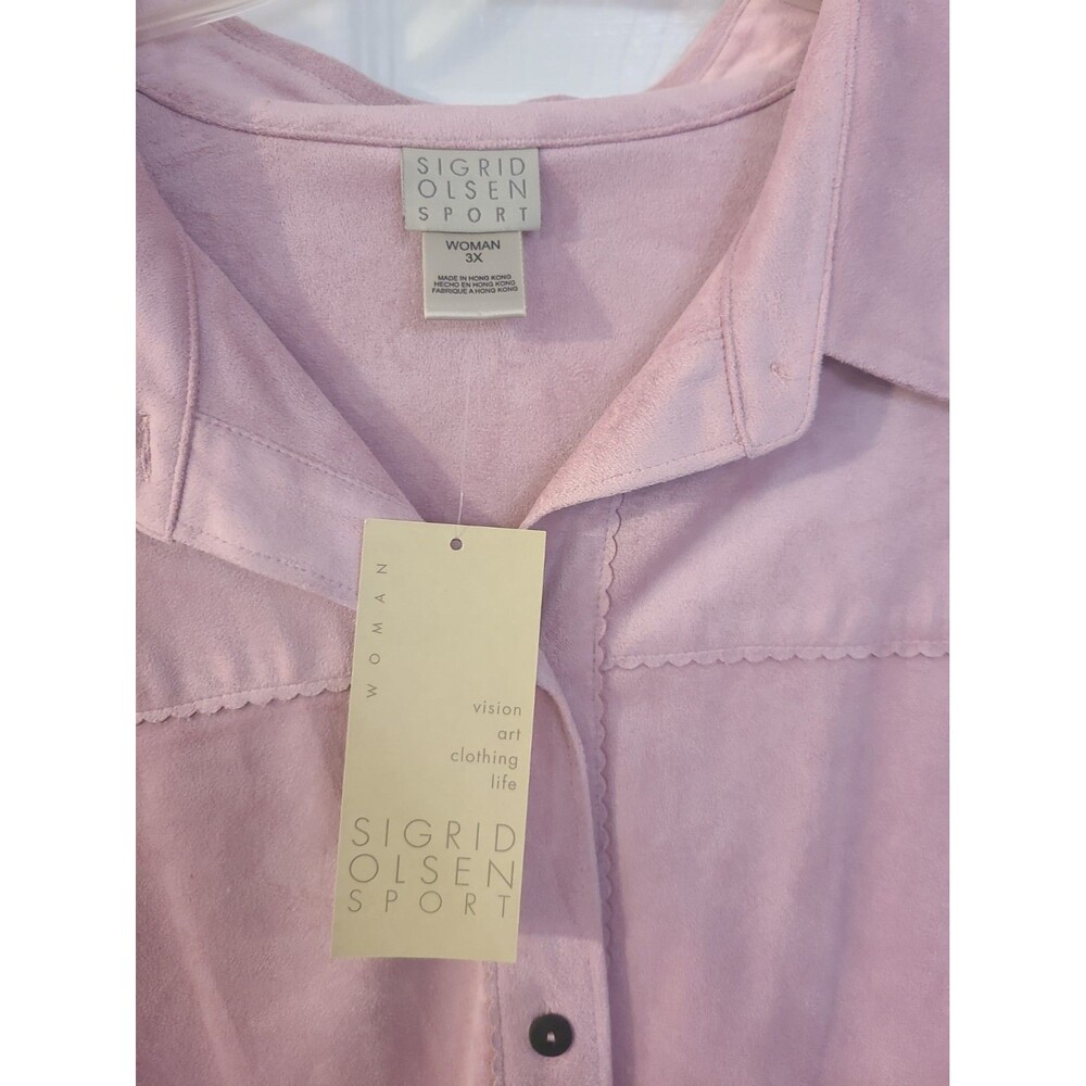 Vintage Sigrid Olsen Sport pink faux-suede button-front jacket/top, 3X, NWT. - Picture 2 of 4